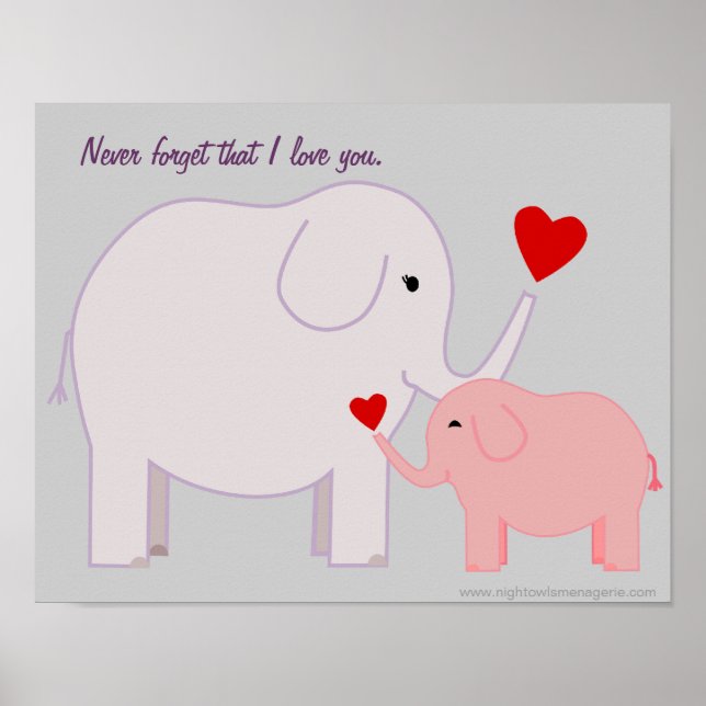 Póster Mamá y bebé elefante en Poster rosa y morado (Frente)