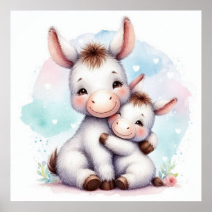 Póster Mamá y bebé en burro