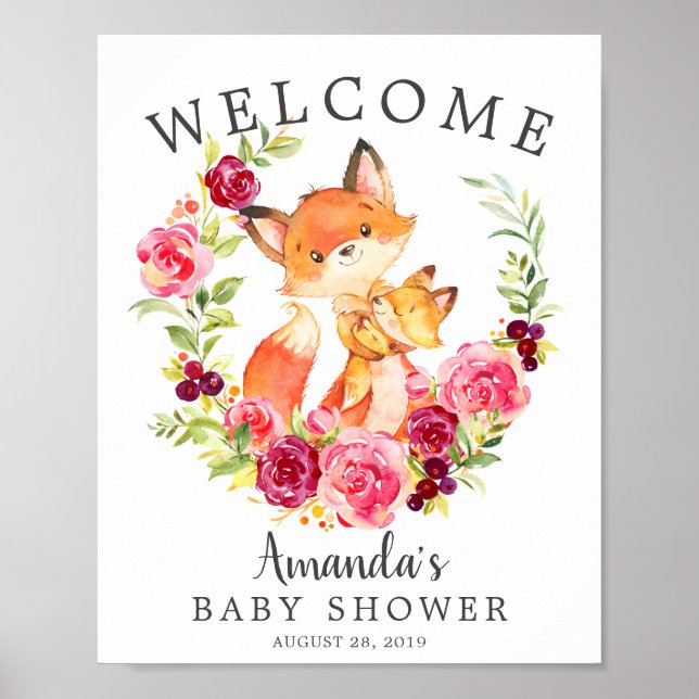 Póster Mamá y bebé Fox Bienvenidos a Baby Shower Poster (Frente)