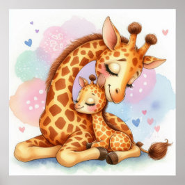Póster Mamá y bebé Giraffe