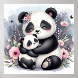 Póster Mamá y bebé oso Panda