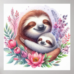 Póster Mamá y Bebé Perezoso
