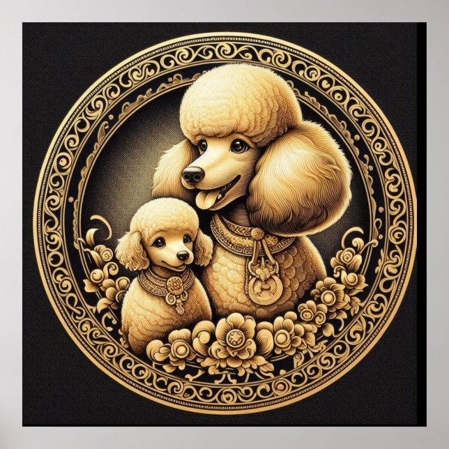 Póster Mamá y bebé poodle 025000X (Frente)