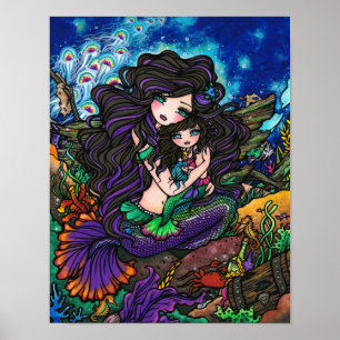 Póster Mamá y bebé sirena Fantasy Marine Art Hannah Lynn