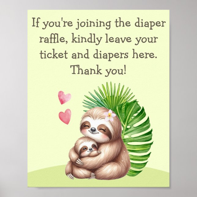 Póster Mamá y bebé Sloth Diaper Raffle Poster de Baby Sho (Frente)