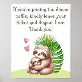 Póster Mamá y bebé Sloth Diaper Raffle Poster de Baby Sho