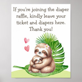 Póster Mamá y bebé Sloth Diaper Raffle Poster de Baby Sho