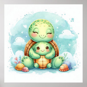 Póster Mamá y bebé tortuga