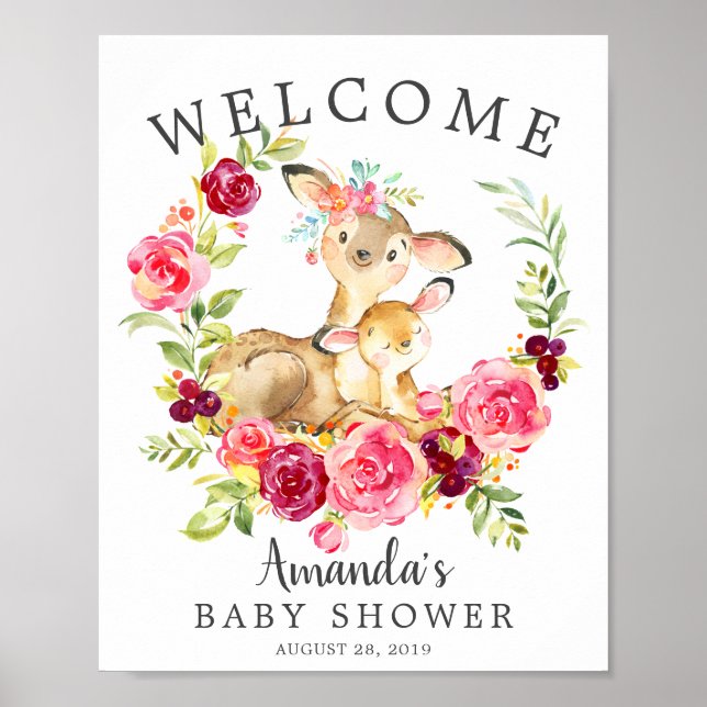 Póster Mamá y bebé venados bienvenidos a Baby Shower Post (Frente)