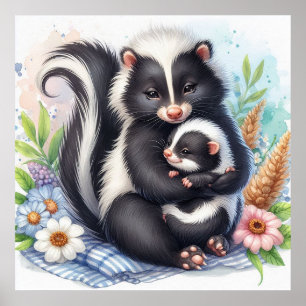 Póster Mamá y bebé zorrillo