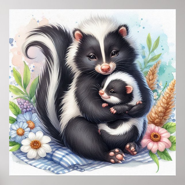 Póster Mamá y bebé zorrillo (Frente)