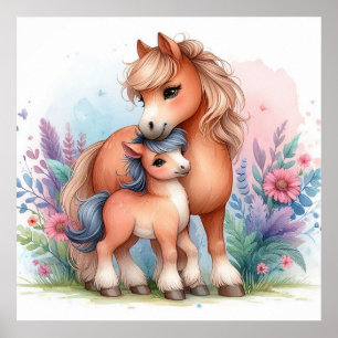 Póster Mamá y caballo bebé