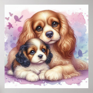 Póster Mamá y cachorro de spaniel