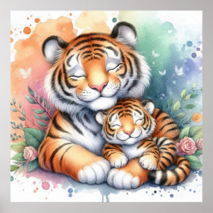Póster Mamá y cachorro de tigre