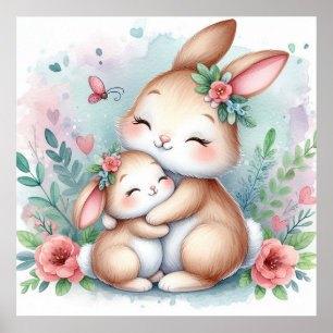 Póster Mamá y Conejito Bebé