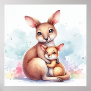 Póster Mamá y cría de canguro