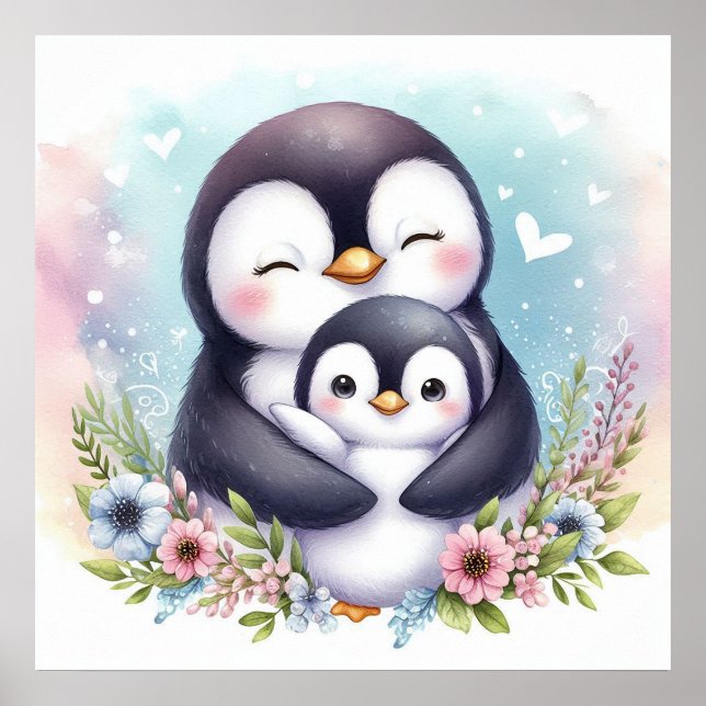 Póster Mamá y el bebé pingüino (Frente)