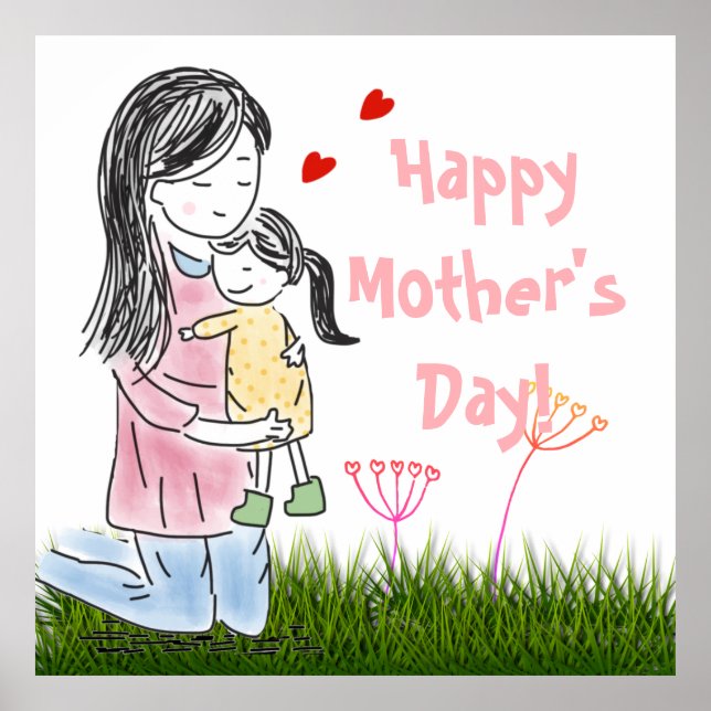Póster Mamá y hija abrazan a Personalizado (Frente)