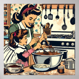 Póster Mamá y hija retro curadas juntas