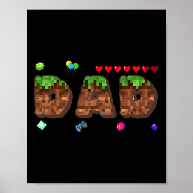 Póster Mamá y Papá del niño de cumpleaños Pixel juego Mat (Frente)
