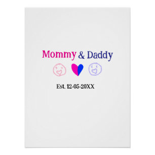 Póster Mamá y Papá nuevos padres agregar nombre fecha cor