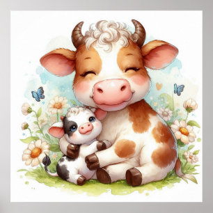 Póster Mamá y vaca bebé