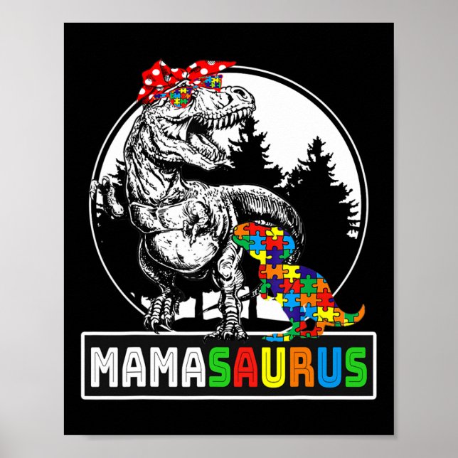 Póster Mamasaurus T Rex Dinosaur Mama Saurus Autism Aware (Frente)