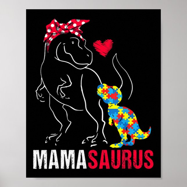 Póster Mamasaurus T Rex Dinosaur Mama Saurus Autism Aware (Frente)