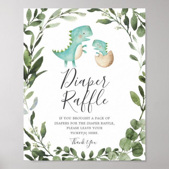 Póster Mami Baby Dinosaur Baby Shower Diaper Raffle Rótul (Frente)