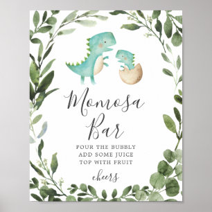 Póster Mami Baby Dinosaur Baby Shower Mimosa Bar Rótulo
