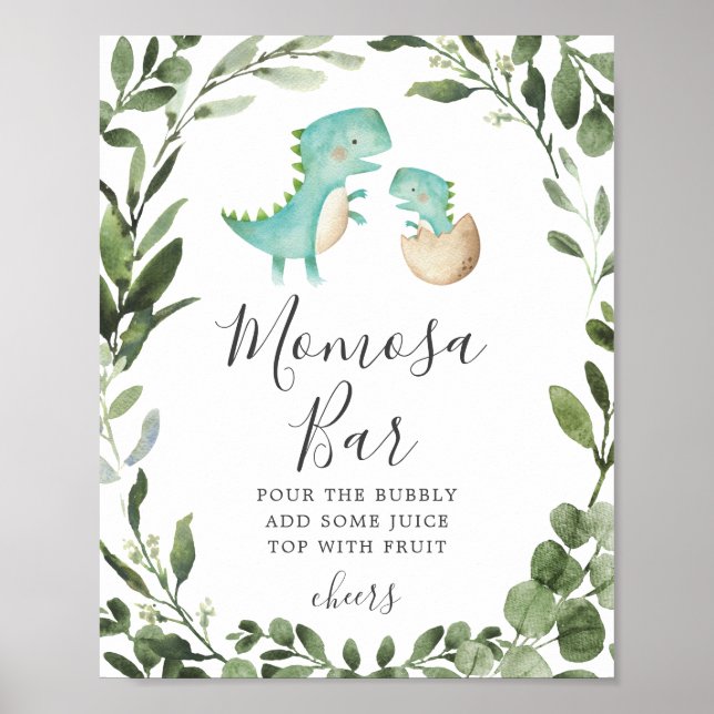 Póster Mami Baby Dinosaur Baby Shower Mimosa Bar Rótulo (Frente)