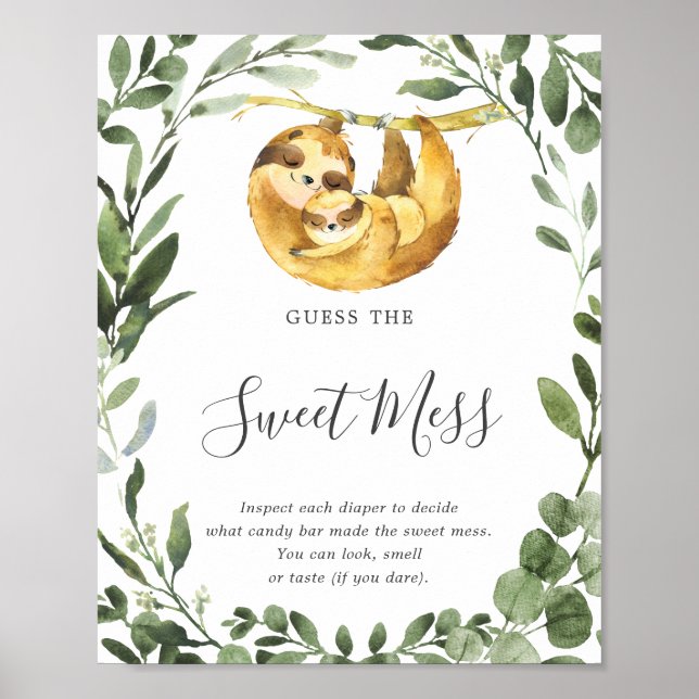 Póster Mami Baby Sloth Baby Shower Adivina El Dulce Desca (Frente)