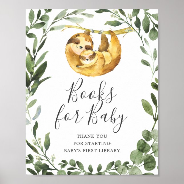 Póster Mami Baby Sloth Baby Shower Books Para El Rótulo D (Frente)