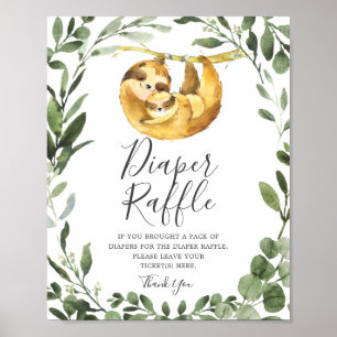 Póster Mami Baby Sloth Baby Shower Diaper Raffle Rótulo