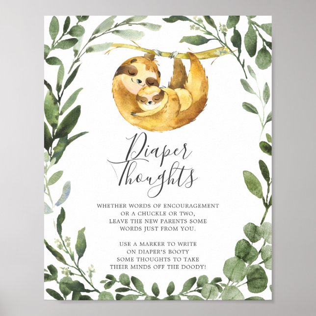 Póster Mami Baby Sloth Baby Shower Diaper Thoughts Rótulo (Frente)