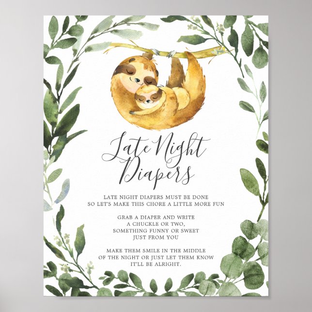 Póster Mami Baby Sloth Baby Shower Tarde Noche Diapers (Frente)