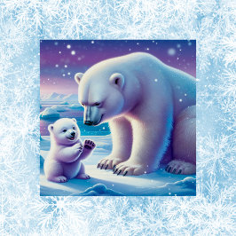Póster Mami Polar Oso con Cub |