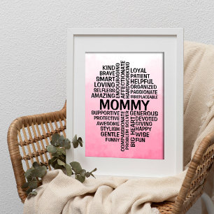 Póster Mami Word Cloud Name Pink Ombre