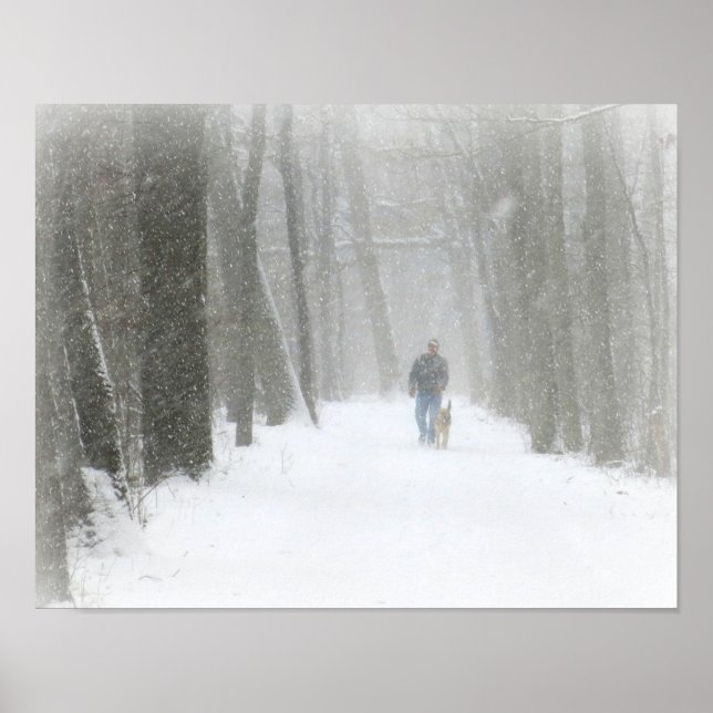 Póster Man and Dog on the Trail, in the Snow (Frente)