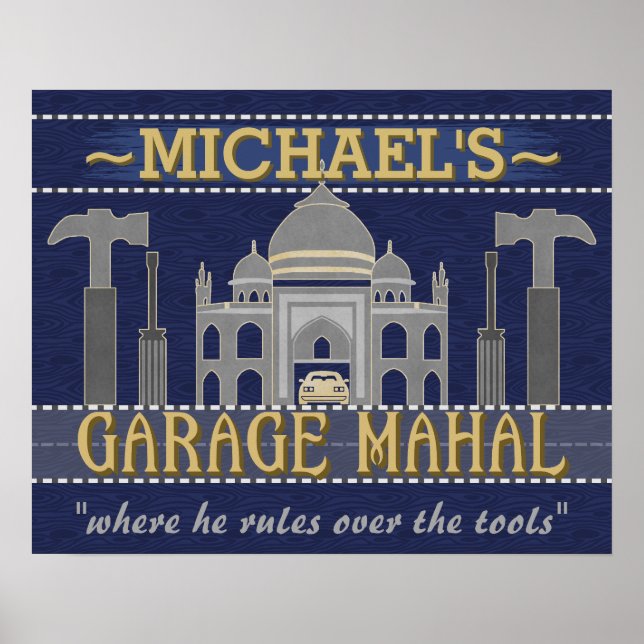 Póster Man Cave Garage Mahal Funny Guy Humor | PERSONALIZ (Frente)