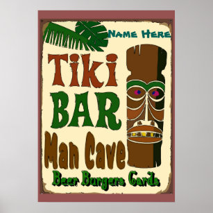 Póster Man Cave Tiki Bar agregue su nombre aquí