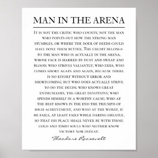 Póster Man in the Arena Speech Theodore Roosevelt Quote