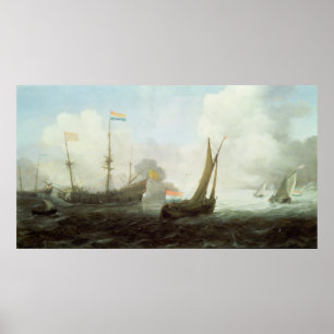 Póster Man-o'-War Firing a Salute, 17th century