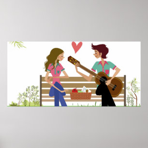 Póster Man playing the guitar with a woman beside her