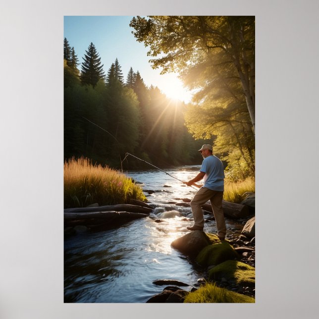 Póster *~* Man Sun Fishing Stream Nature AP49 (Frente)