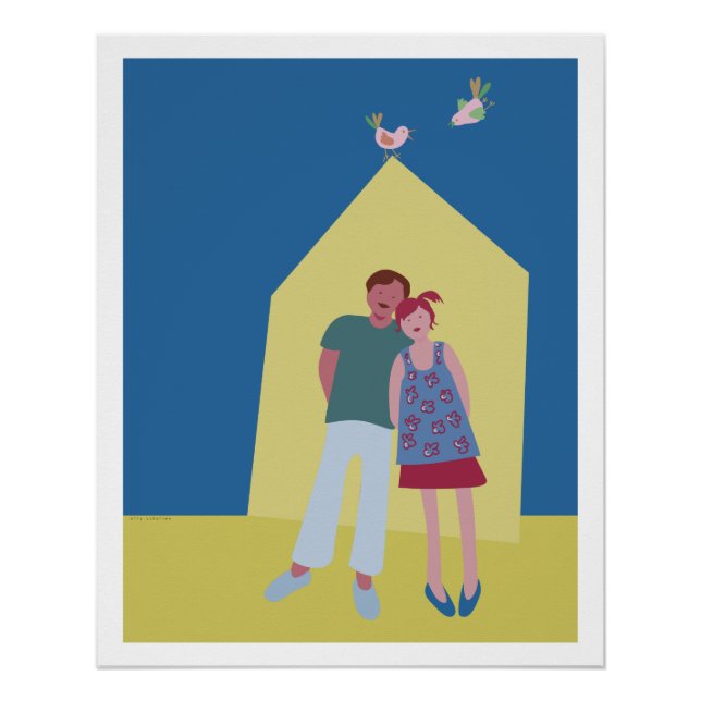 poster man vrouw vogeltjes (Anverso)