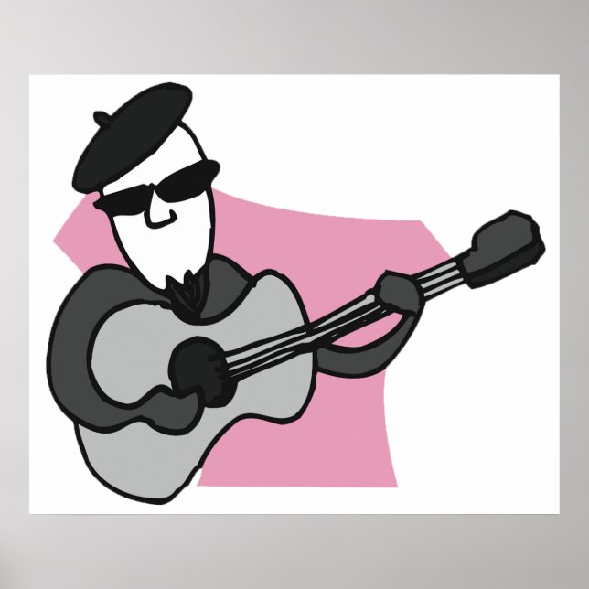 Póster Man Wearing Beret Playing Acoustic Guitar (Frente)