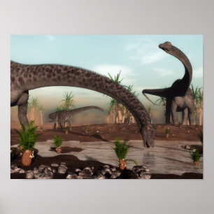 Póster Manada de los dinosaurios del Diplodocus que va a