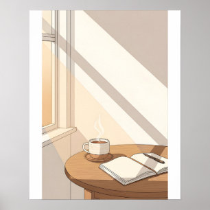 Póster Mañana de café acogedor junto a la ventana con luz