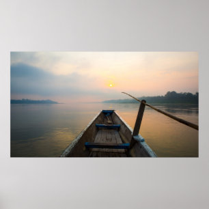 Póster Mañana fuera del lago con el bote